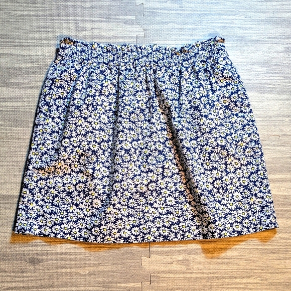 J. Crew Linen/Cotton Blend, Navy Blue Daisy Elastic Waist‎ Midi Skirt, Sz 12 - Picture 3 of 12